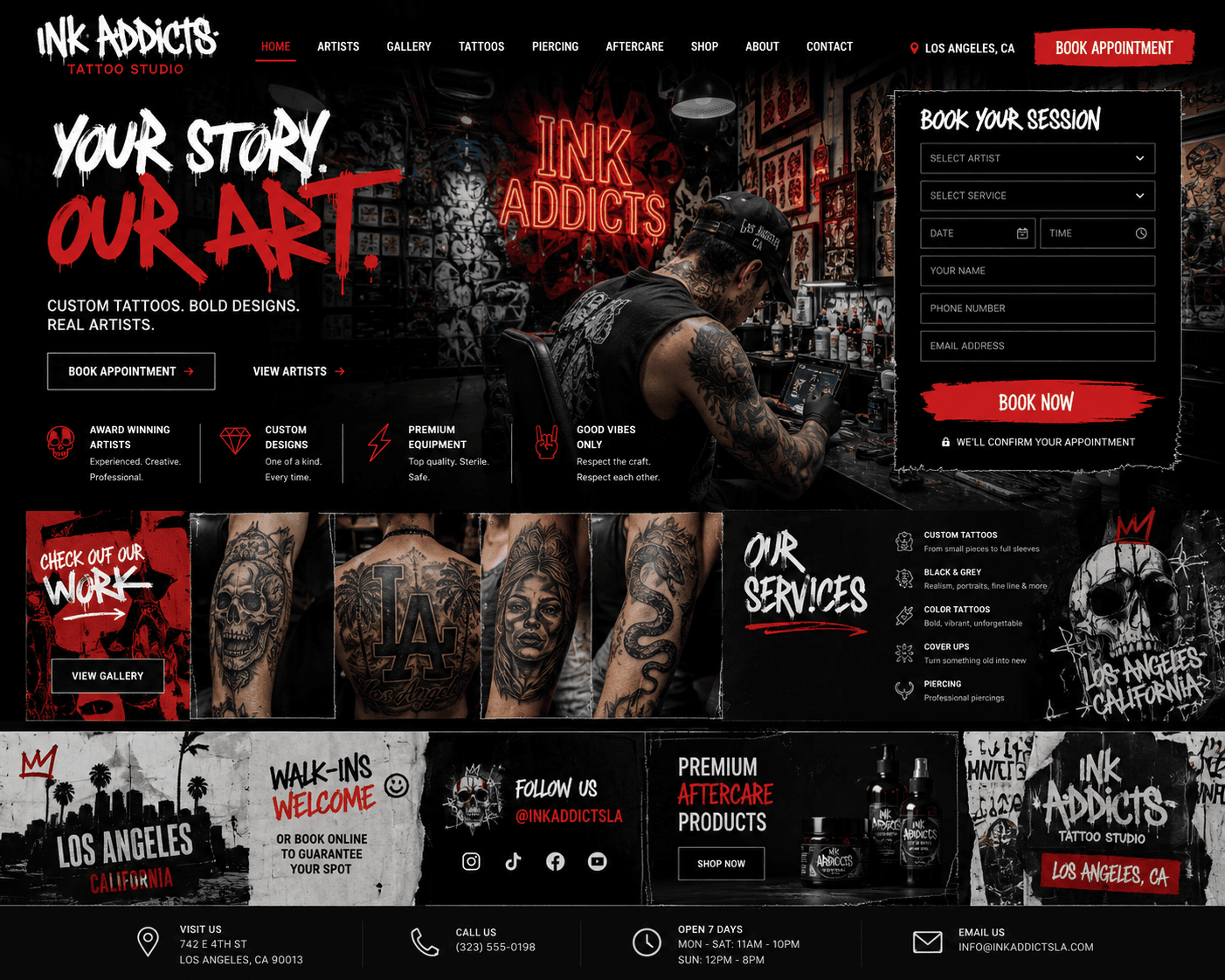 Tattoo Shops website design by Pixelo